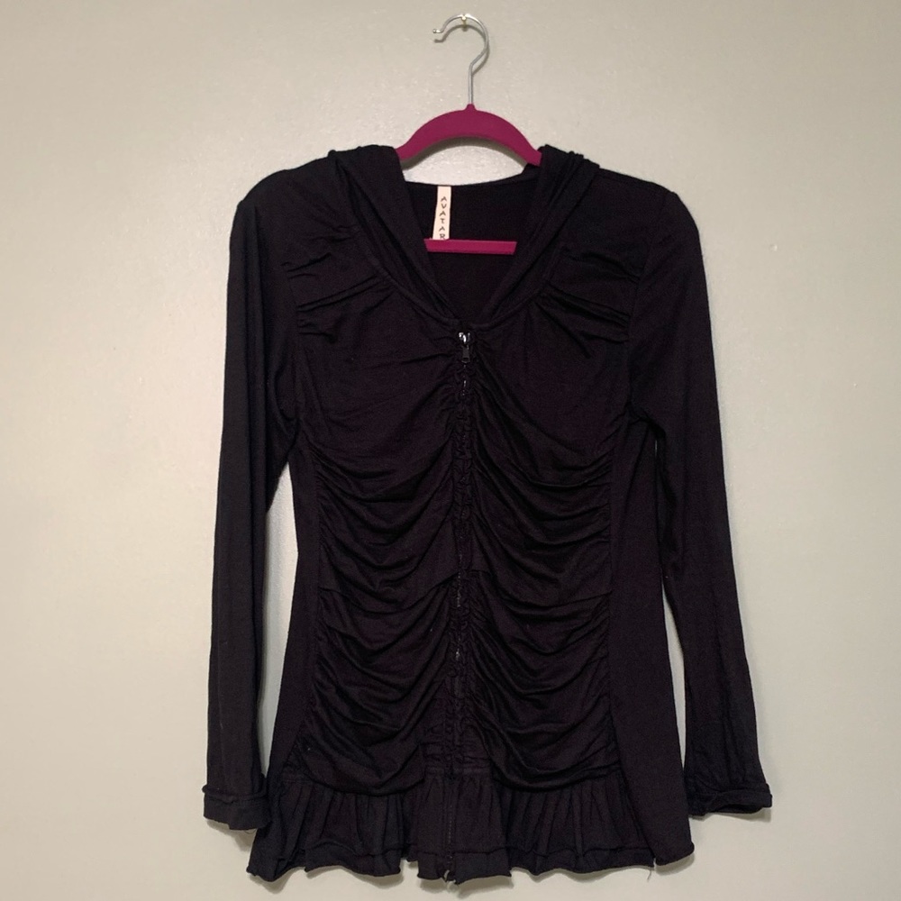 Black Fitted Avatar Zip Up Sweatshirt